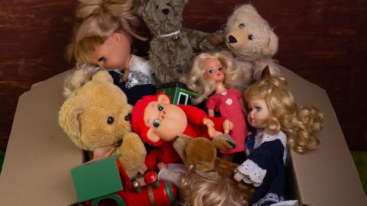 Box of old toys, old toys box